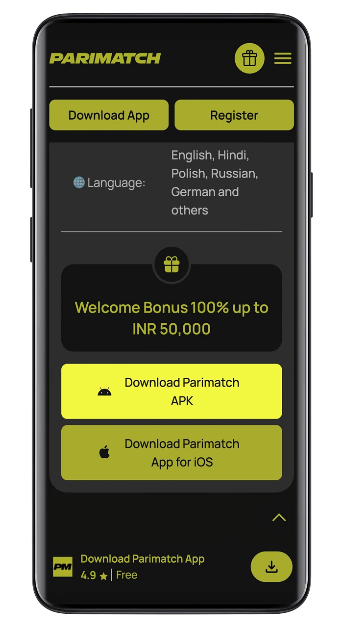 Use the link to go directly to and start downloading the Parimatch app.
