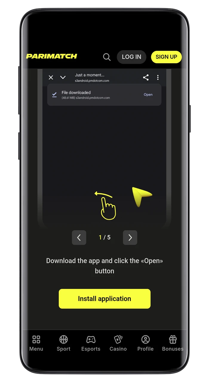 Use the Android logo to start installing the Parimatch app.