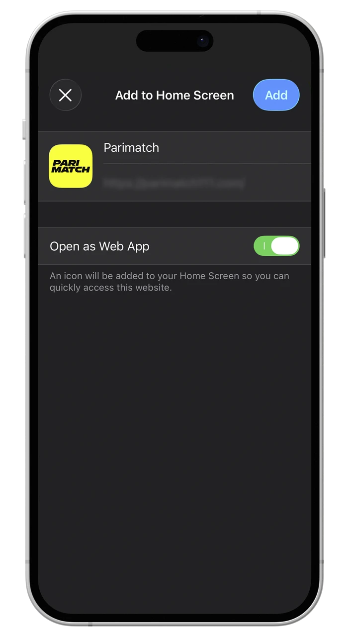 Confirm the addition of the Parimatch app to the desktop of your mobile phone.