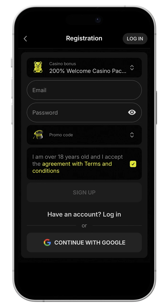 To install the Parimatch app you need a simple registration in a few clicks.