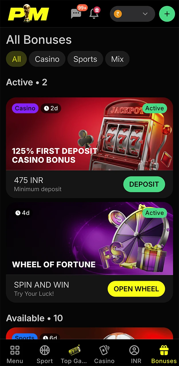 Check out the promotions available at Parimatch.
