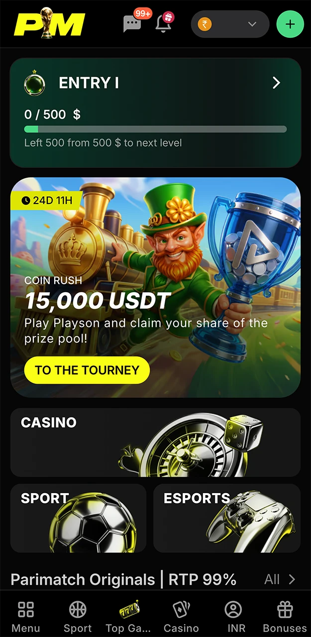 Start placing bets and playing through the Parimatch app.