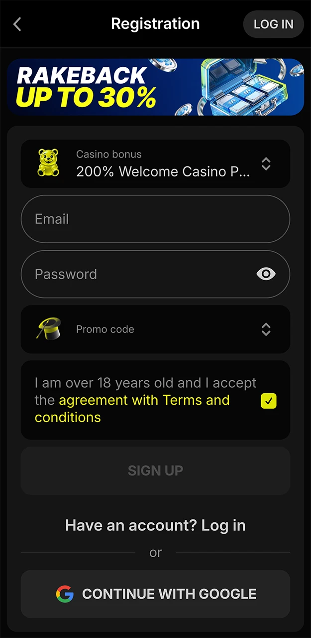 Create an account to fully enjoy the Parimatch app.