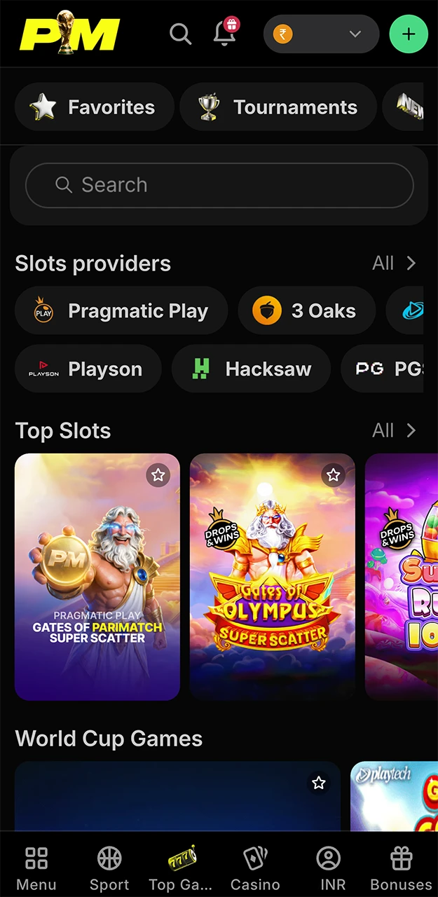 Play a wide range of Parimatch casino games.
