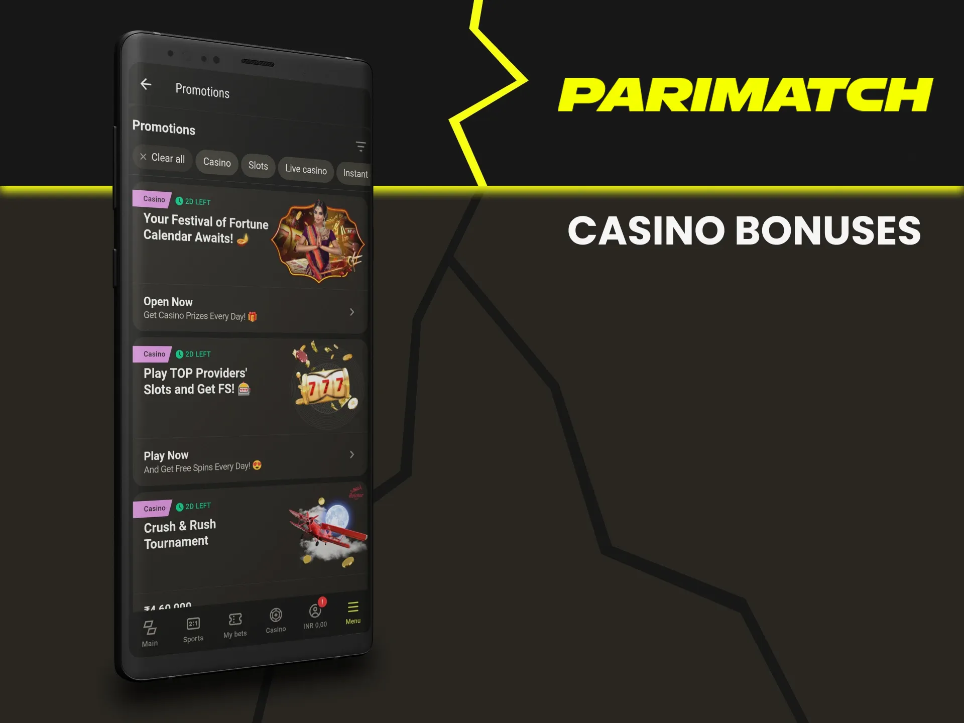 Parimatch gives bonuses for casino games.