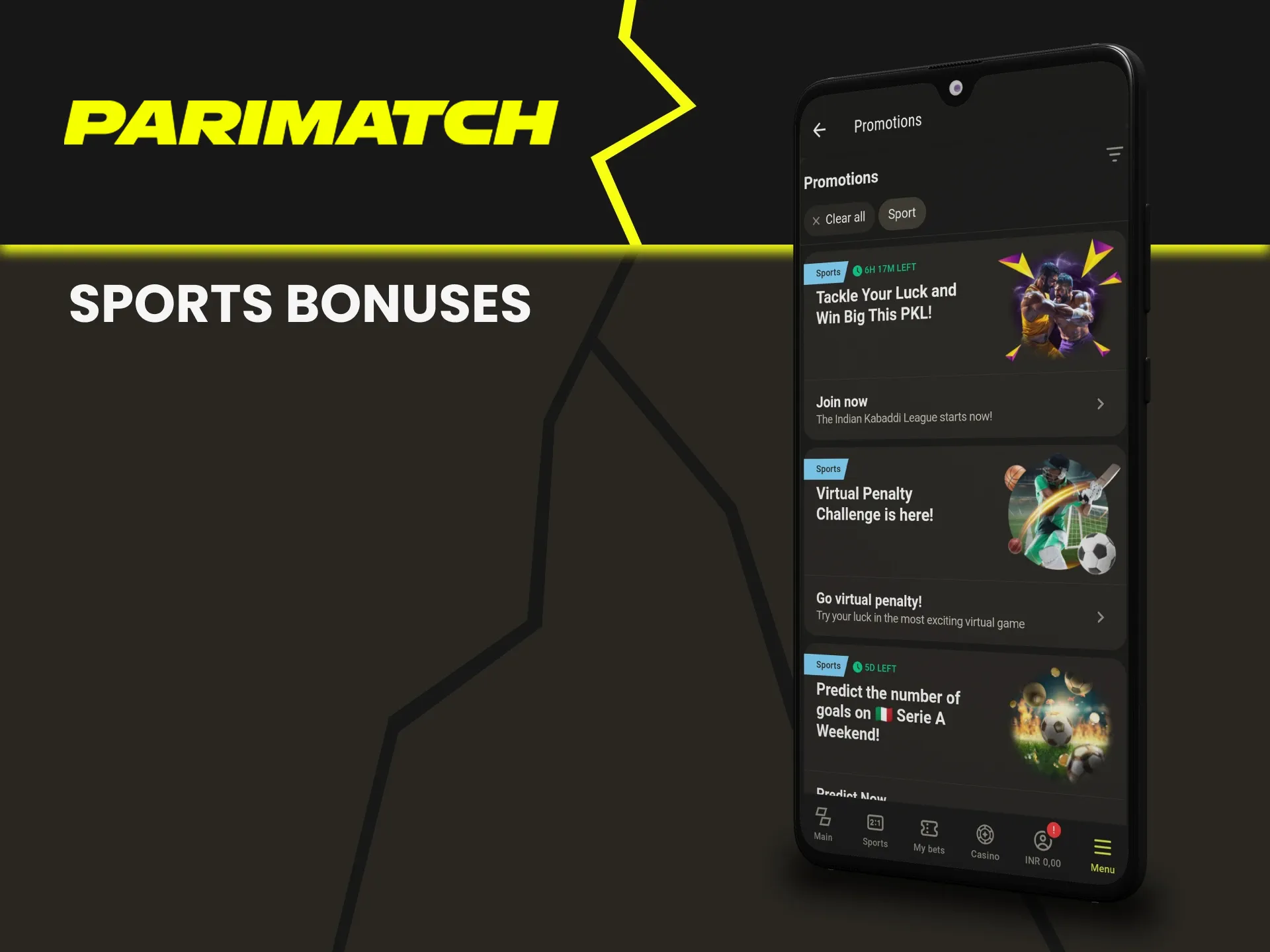 Parimatch gives bonuses for sports betting.