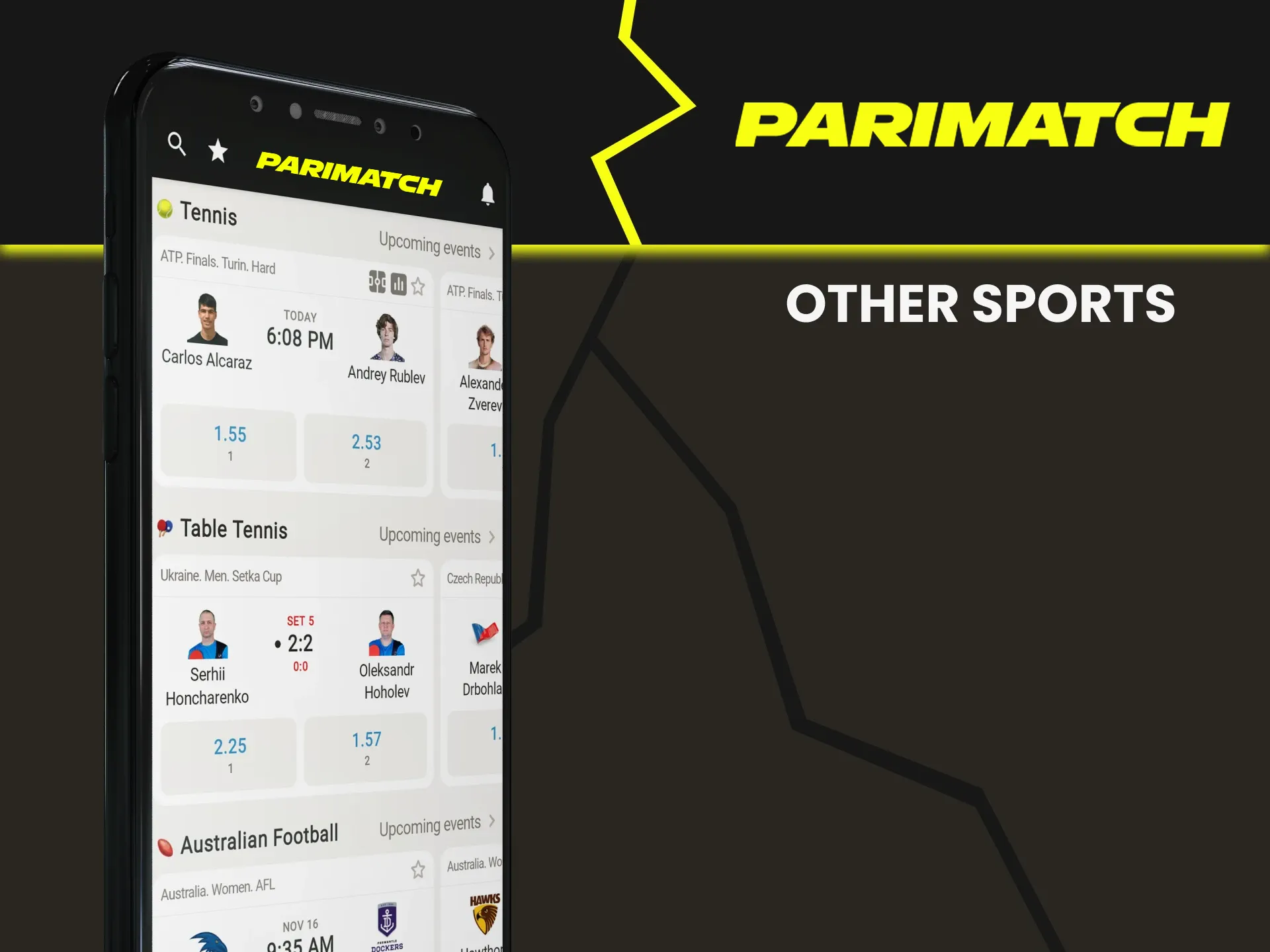 There are many sports to bet on at Parimatch.