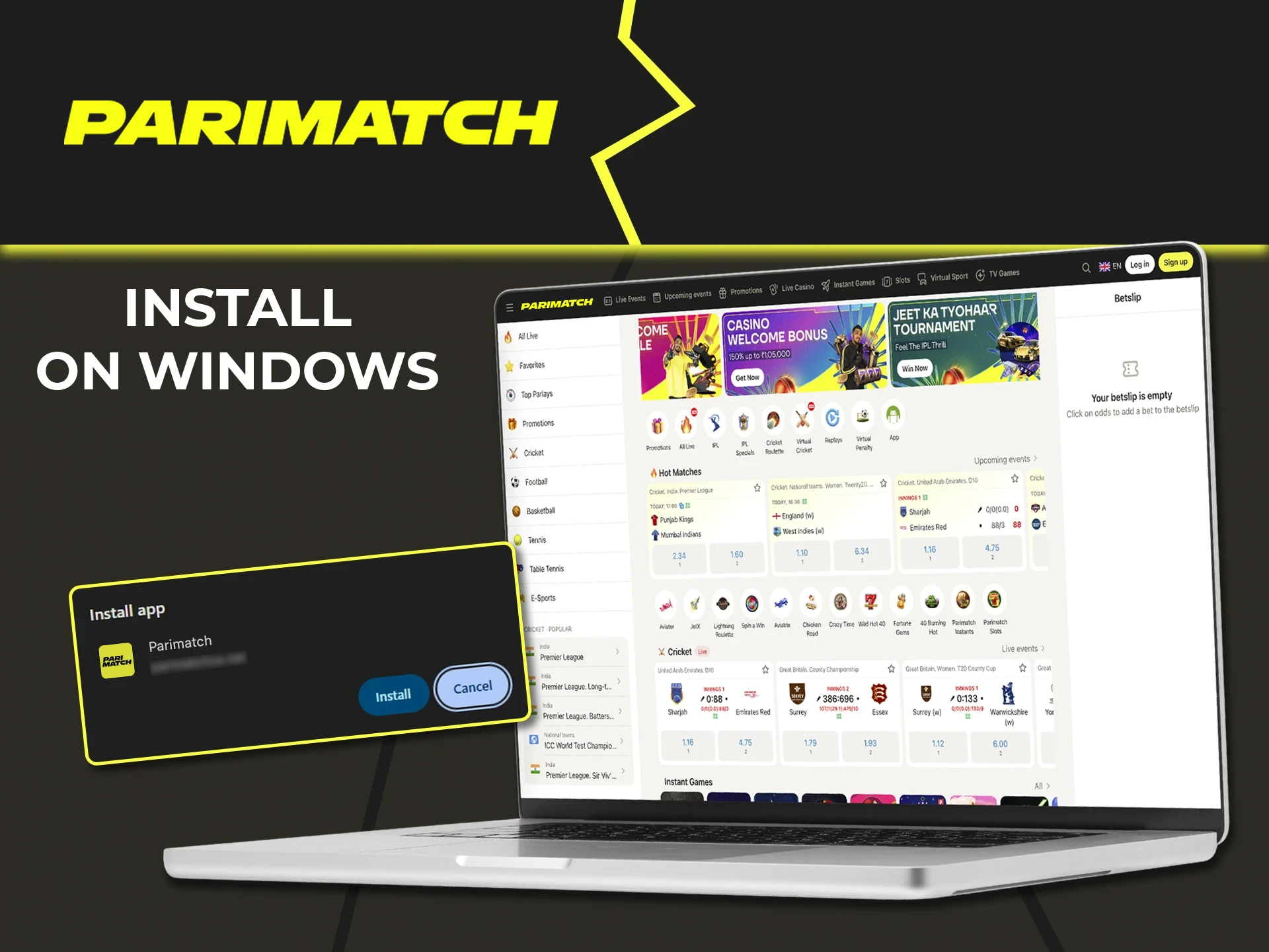 Fast performance and excellent security, all this about the Parimatch app for Windows devices.