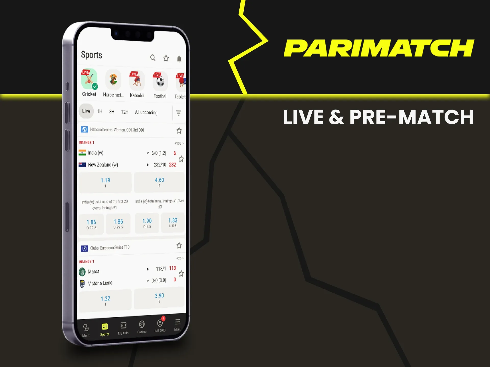 Place bets on live sports events with Parimatch.