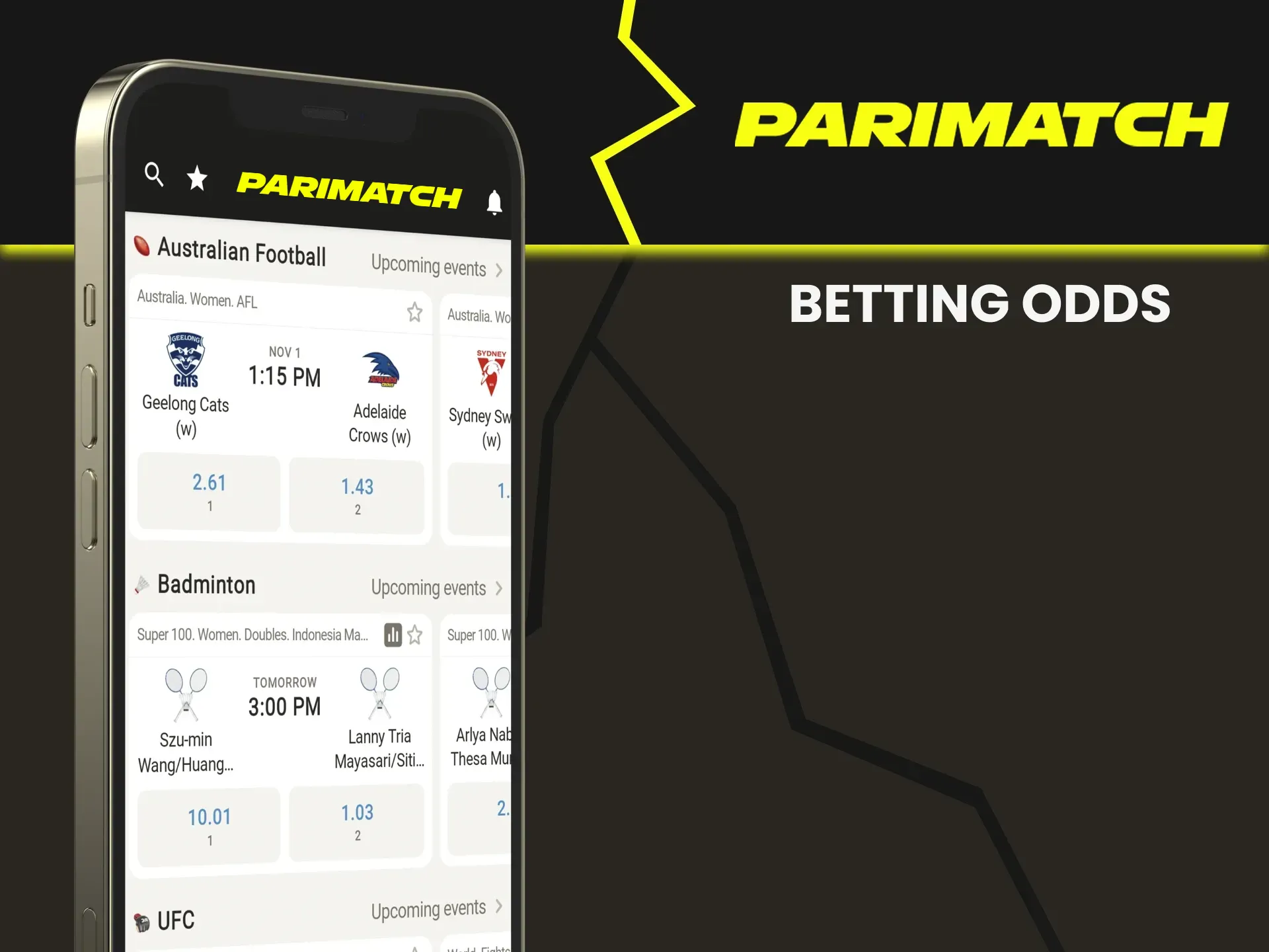 Study the odds for betting on Parimatch.
