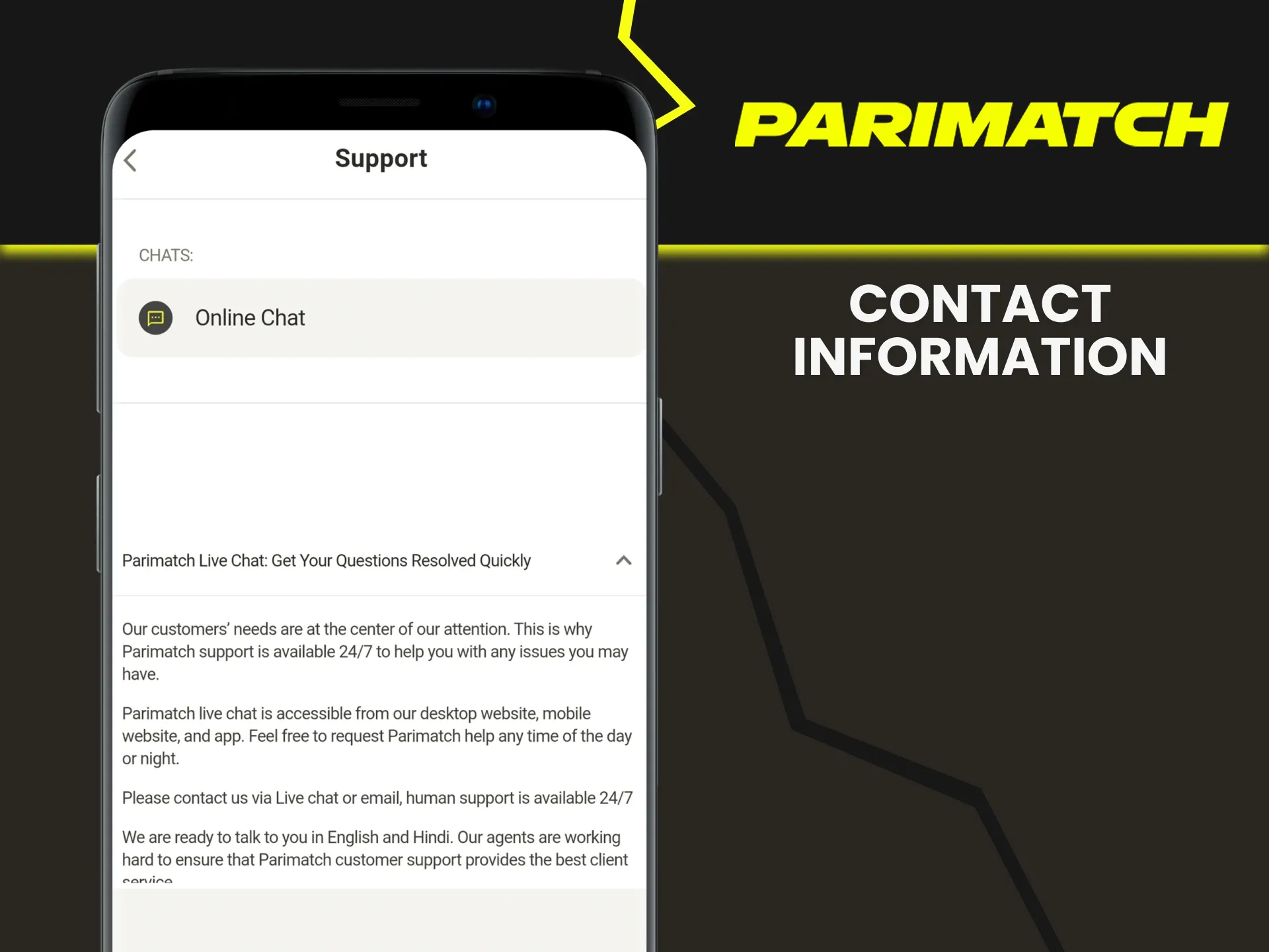 We will provide contact information from Parimatch.