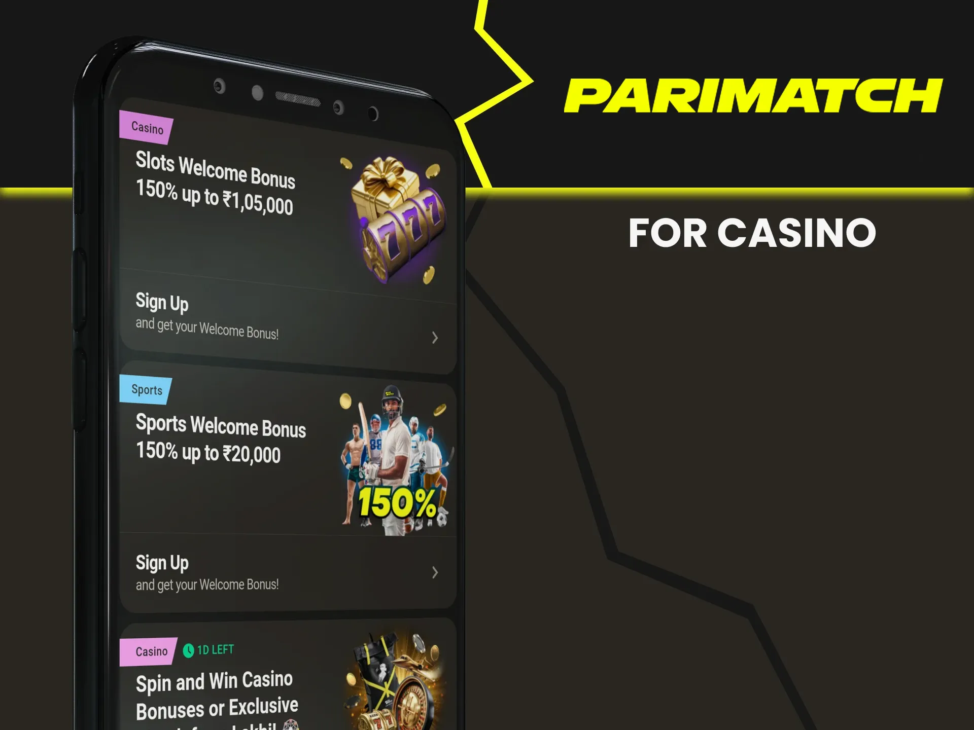 Parimatch gives a welcome bonus for casino.